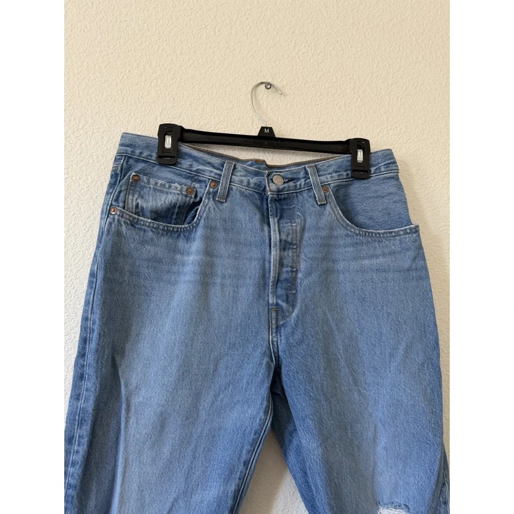Levis Premium 501 W31 L28 Blue Cotton Ripped Straight‎ Leg Jeans Y2K